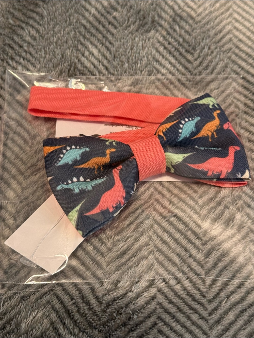 Coral & Navy Dinosaur Bow Tie